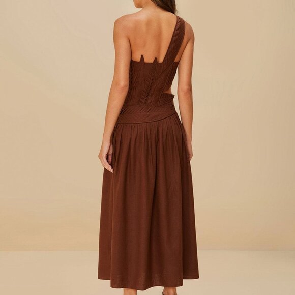 Burgundy Leaves Cut-Out LENZING™ ECOVERO™ Euroflax™ Midi Dress, NWT, XXS - Picture 4 of 7